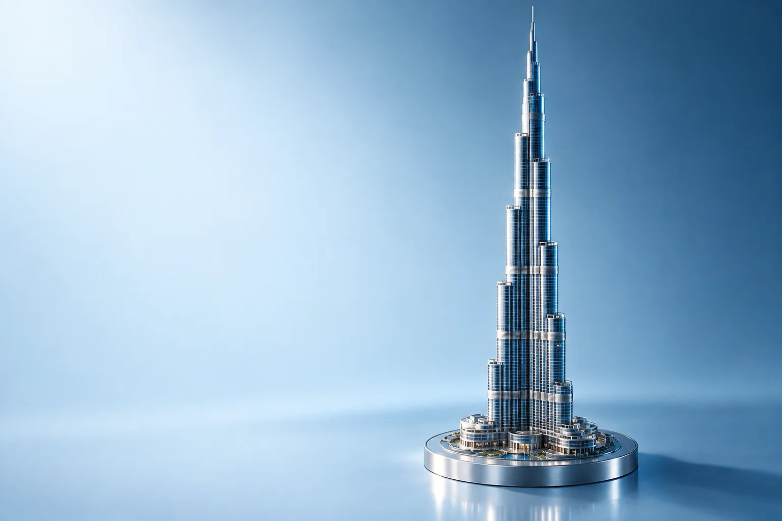 Dubai.ae: Burj Khalifa in a blue architectural composition