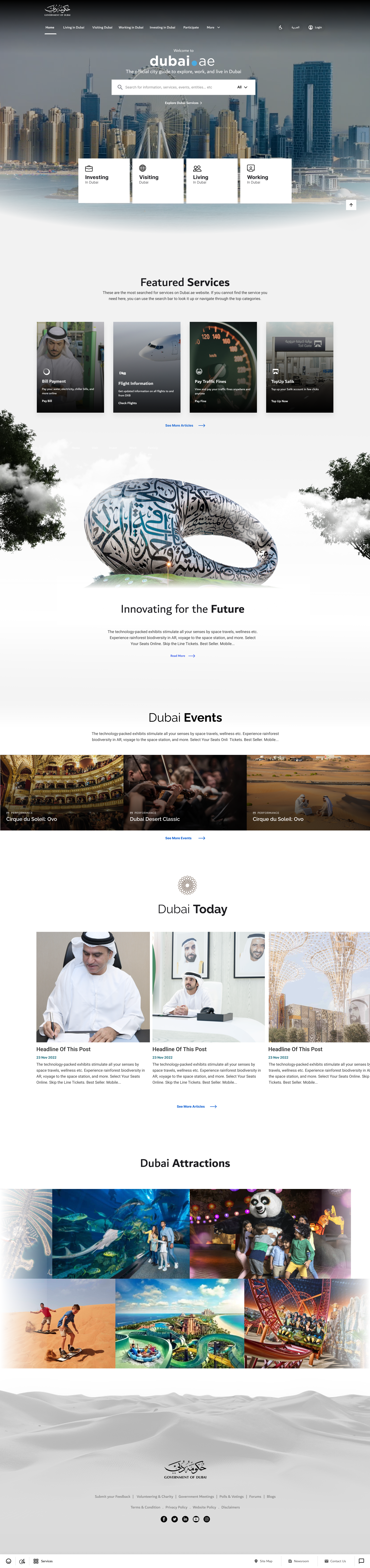 Dubai.ae homepage showing search and service categories