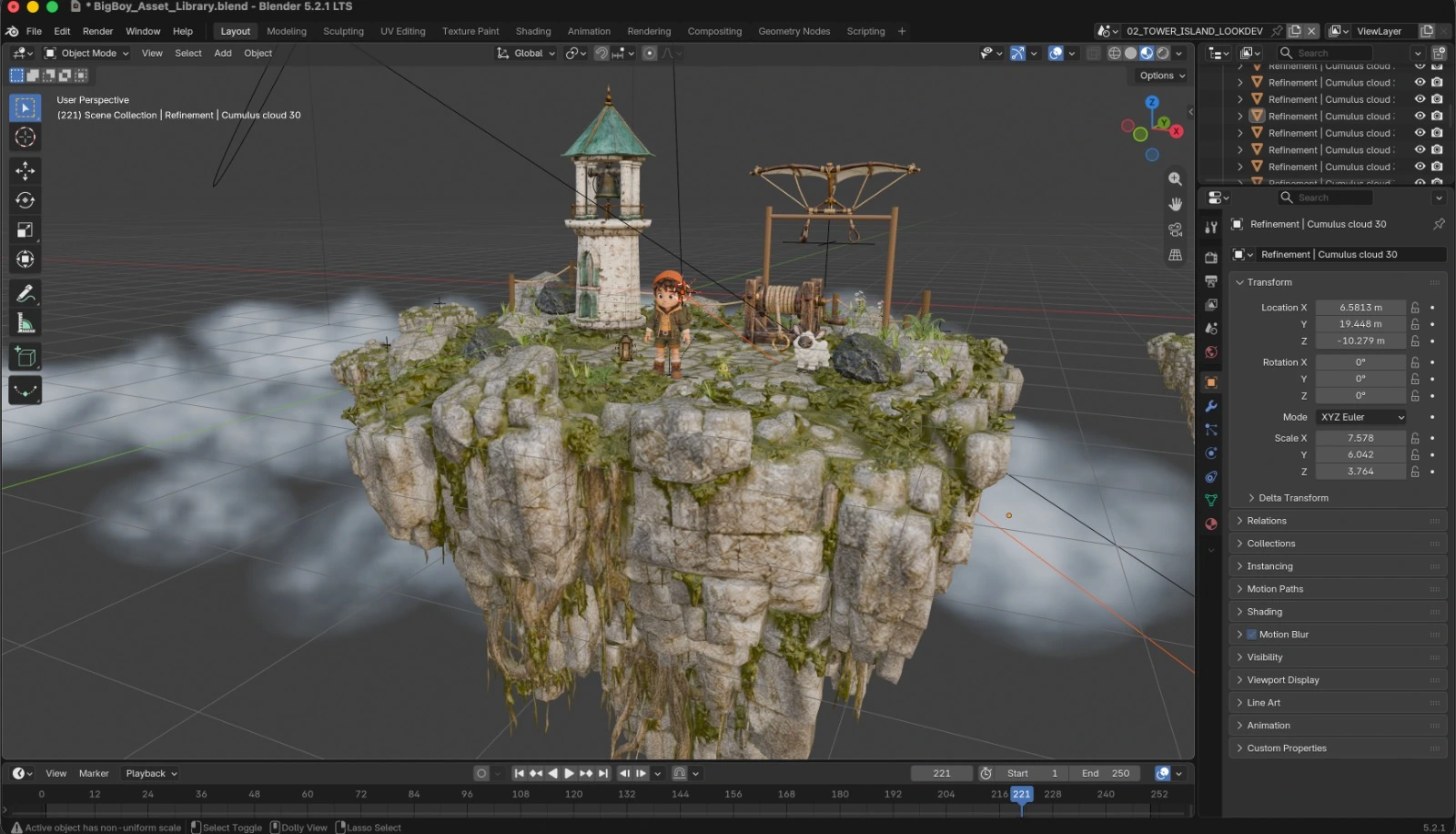 Tower island look development in Blender